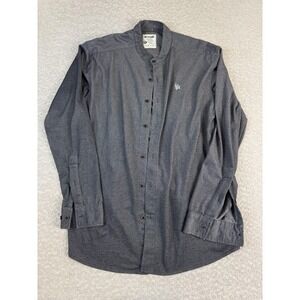 YoungLA Shirt Mens XL Gray Solid Band Collar Long Sleeve Button Up Cotton Blend